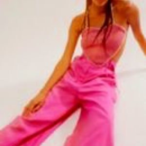 Rhinestone embellished crochet heart top & linen pants set